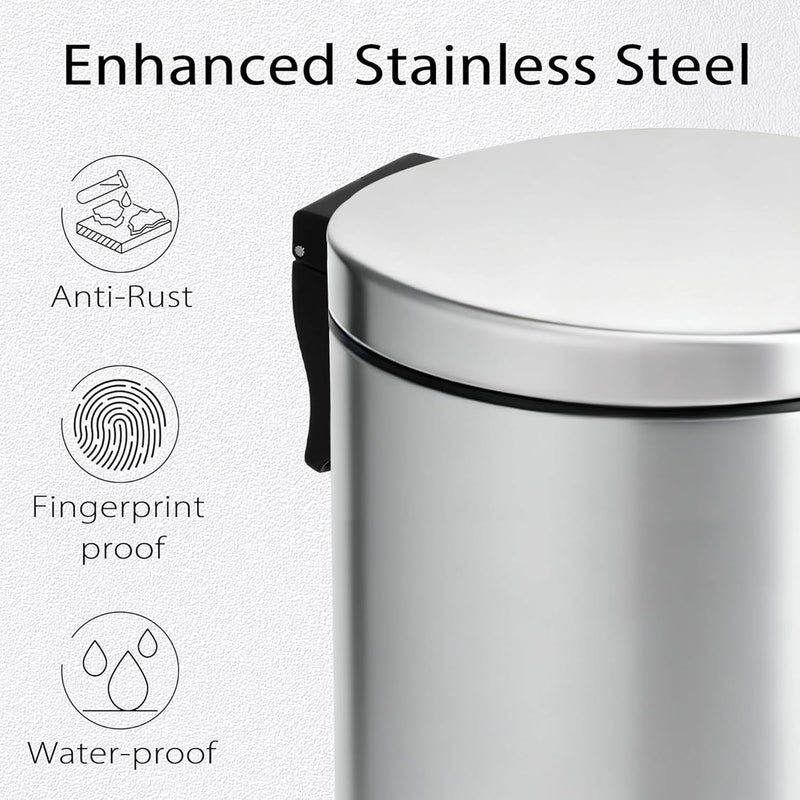 TIPGO Small Trash Can with Lid Soft Close, 4.5 Liters / 1.2 Gallon Bathroom Garbage Can, Mini Step Trash Bin, Stainless Steel Wastebasket for Bathroom, Bedroom, Office (Silver) - Image 4